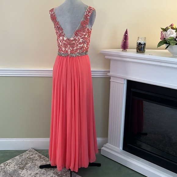 NIGHT STUDIO Coral Rhinestone PROM Embroidered Bodice  Bridesmaid Dress 8 - Picture 8 of 16